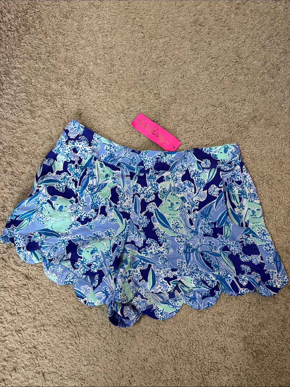 NWT Lilly Pulitzer Blue Aqua Floral Scalloped Hem Skort Size L